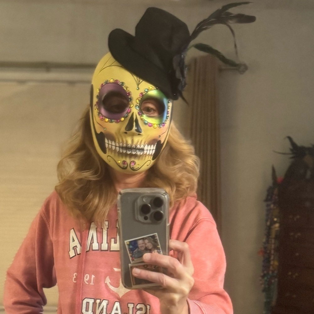 MARDI GRAS Day of the Dead Full Face Mask Top Hat Colorful Tie Back Adult - Picture 5 of 9